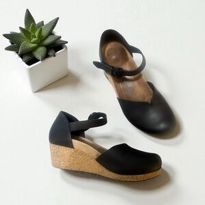 Papillio by Birkenstock Black Leather Mary Jane Wedge Sandals – Size 40